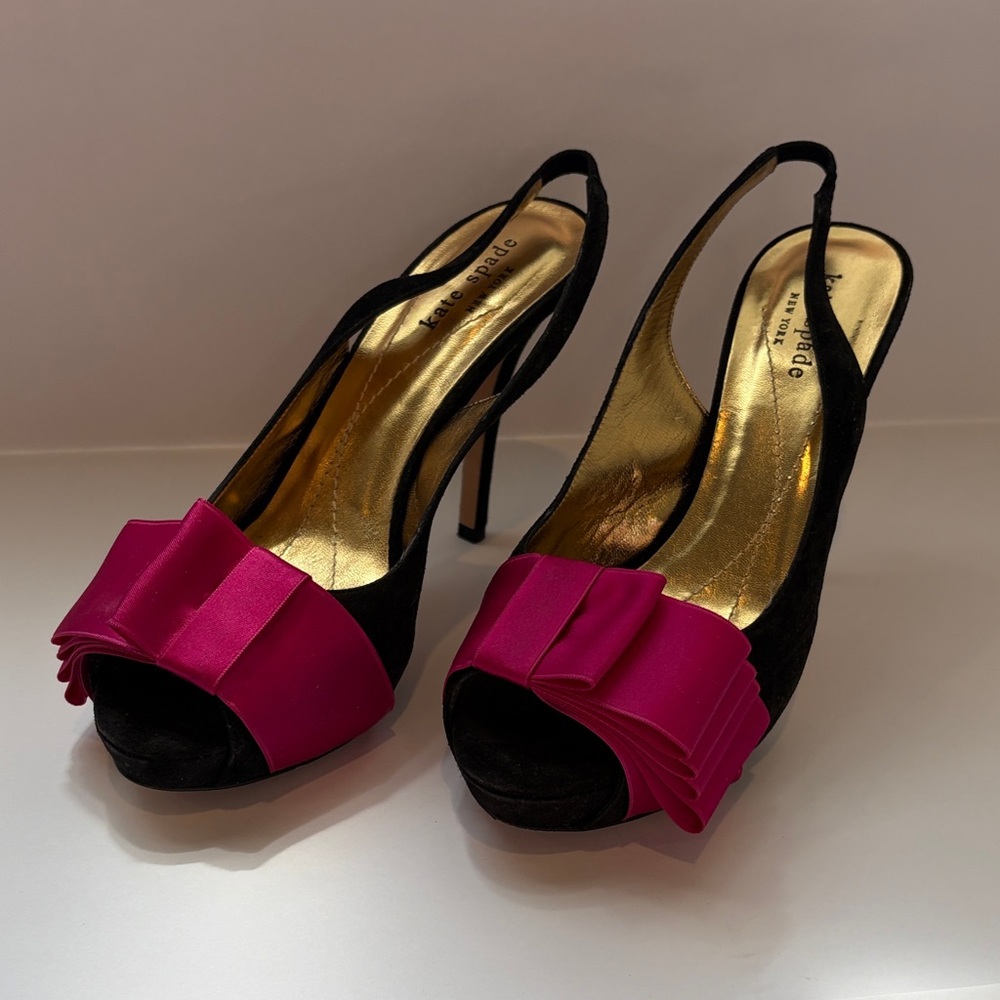 Kate Spade Black and Pink Bow Heels 7.5 barely worn